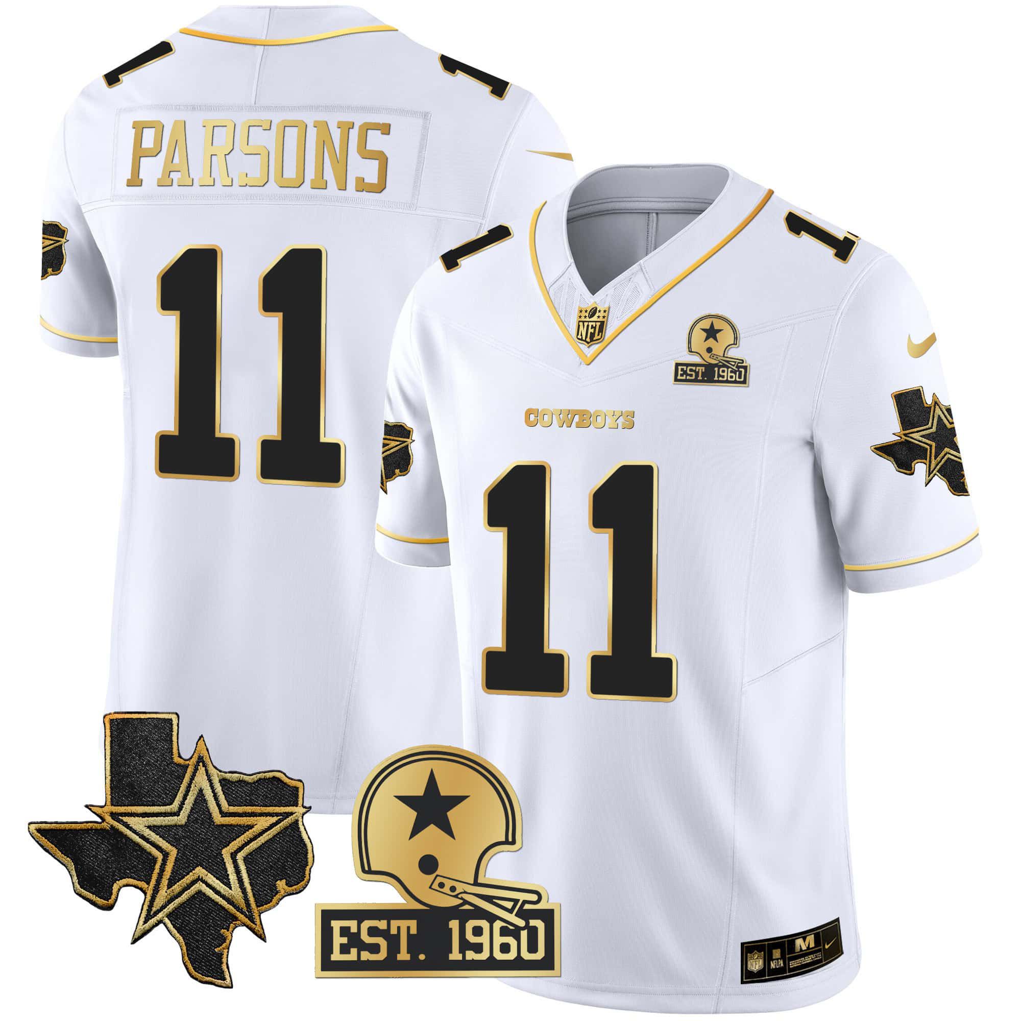 Men Dallas Cowboys #11 Parsons White Gold 2024 Nike Patch Vapor NFL Jersey->indianapolis colts->NFL Jersey